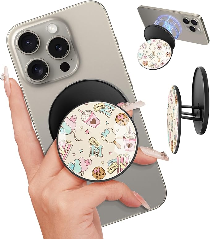 Kidcube Magnetic Phone Grip Compatible with Magsafe - Cell Phone Grip Stand Magnetic Ring Holder Finger Kickstand for iPhone 17 16 15 14 13 12 Series Magnet Removable Accessories Cute Kawaii Cartoon