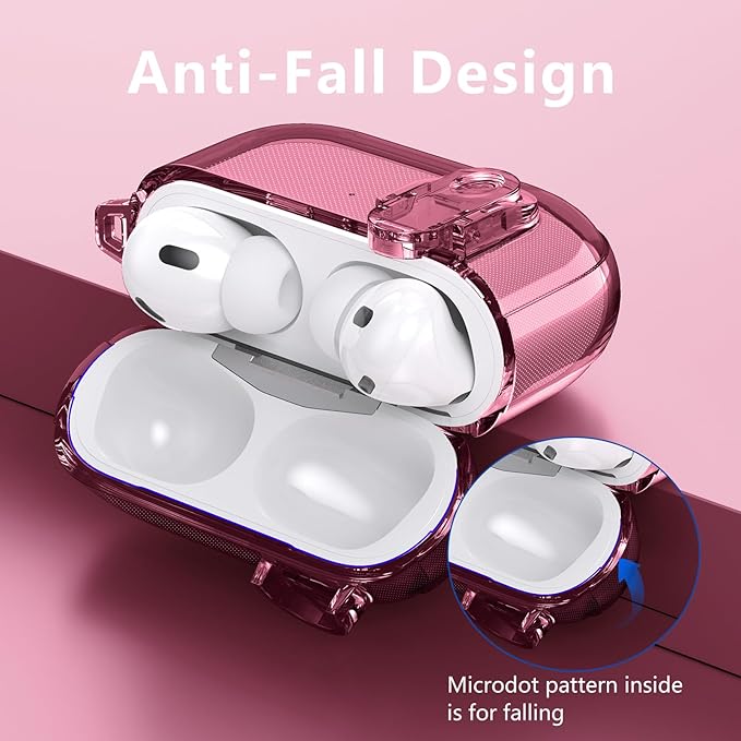 (with Lock) Clear Case Compatible for Cute Apple Airpods Pro1/2 Cases with Bling Keychain, VISOOM TPU Transparency Air pods Pro 1st 2nd Generation Earbuds Bling Keychain for iPod Pro2 1,Burgundy