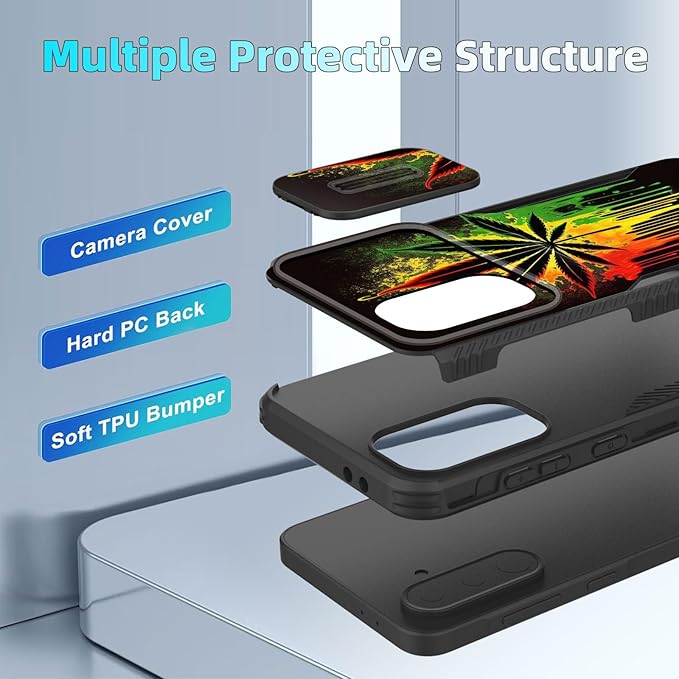 for Galaxy A36 5G/A56 5G Case Built in Slide Camera Lens Cover,Heavy Duty Shockproof Protection Dual Layer Case for Samsung Galaxy A36 5G/A56 5G 6.7" 2025,Marijuana Leaf Weed