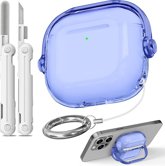 Safety Lock for Airpods 4 Case,TPU Clear Case for Apple Airpods 4 Case 2024 USB-C with Cleaner Kit, Drop Protection Airpods 4 Case Cover for Men for Women with Lock and Keychain, Clear Blue