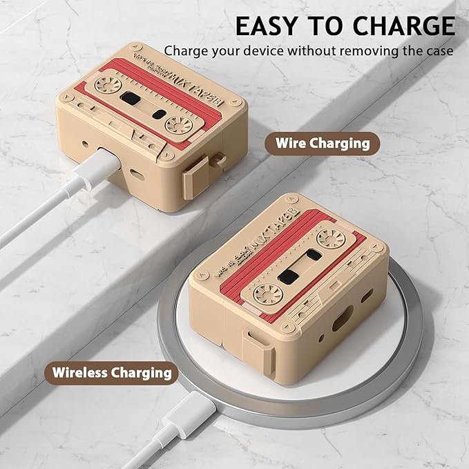 AirPods Pro 2 Case Cover, KOREDA Funny Cassette Tape Design Case for Airpods Pro 2nd Generation/1st Generation (2023/2022/2019), Cute Cartoon Fashion Silicone Protective Case for Women Men