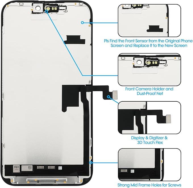 for iPhone 16 Pro Max Screen Replacement 6.9', 3D Touch Display Full Repair kit, Digitizer Assembly with Tools Set, Tempered Glass, Instruction