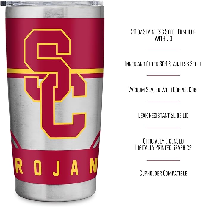 Rico Industries NCAA 20oz Stainless Steel Tumbler with Lid - Great For Coffee, Tea, Water or Cocktails