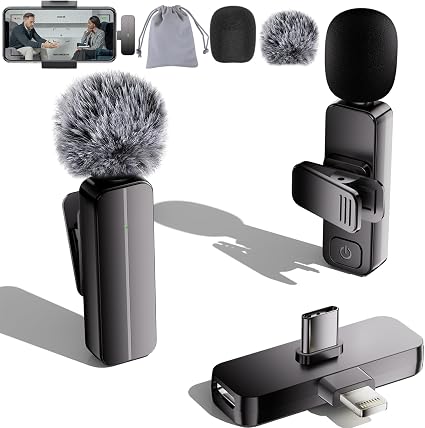 2-Pack Wireless Mini Lavalier Lapel Microphone for iPhone, Android(2 in 1)