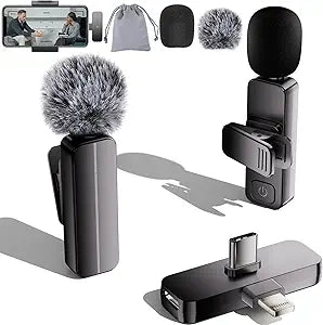 2-Pack Wireless Mini Lavalier Lapel Microphone for iPhone, Android(2 in 1)