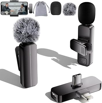 2-Pack Wireless Mini Lavalier Lapel Microphone for iPhone, Android(2 in 1)