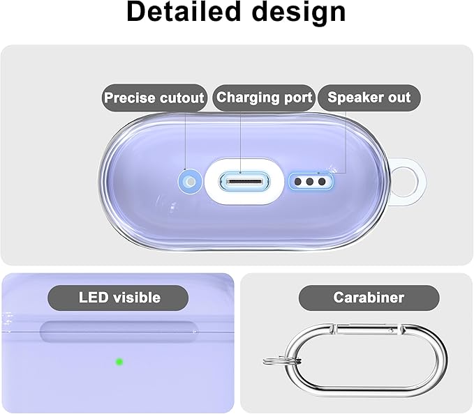 RFUNGUANGO AirPods Pro Case Clear, Soft TPU Transparent with Cleaning Kit & Keychain, Compatible with Magsafe, Compatible Apple AirPods Pro 2nd/1st Generation Protective Case, Purple