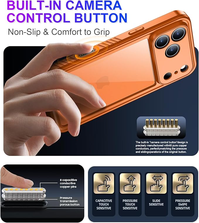 Temdan Compatible with iPhone 17 Pro Case,Waterproof Built-in Screen & Camera Protector IP68 Underwater Full Body 17FT Military Dropproof Shockproof Phone Case 6.3"-Orange/Clear
