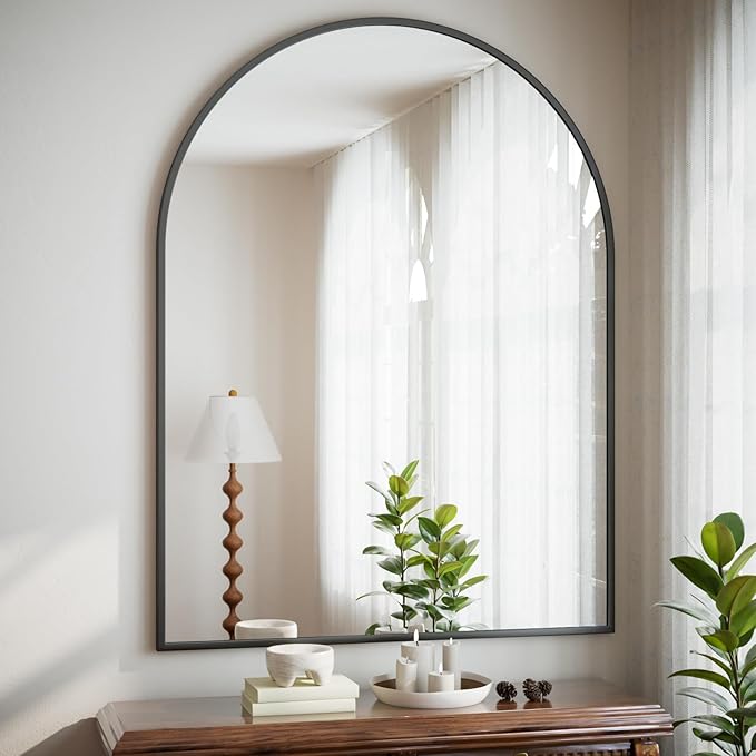 HARRITPURE 36"x48" Arched Bathroom Mirror - Black Wall Mounted Vanity Mirror Aluminum Alloy Frame Large Arch Wall Mirror for Living Room, Bedroom and Entryway
