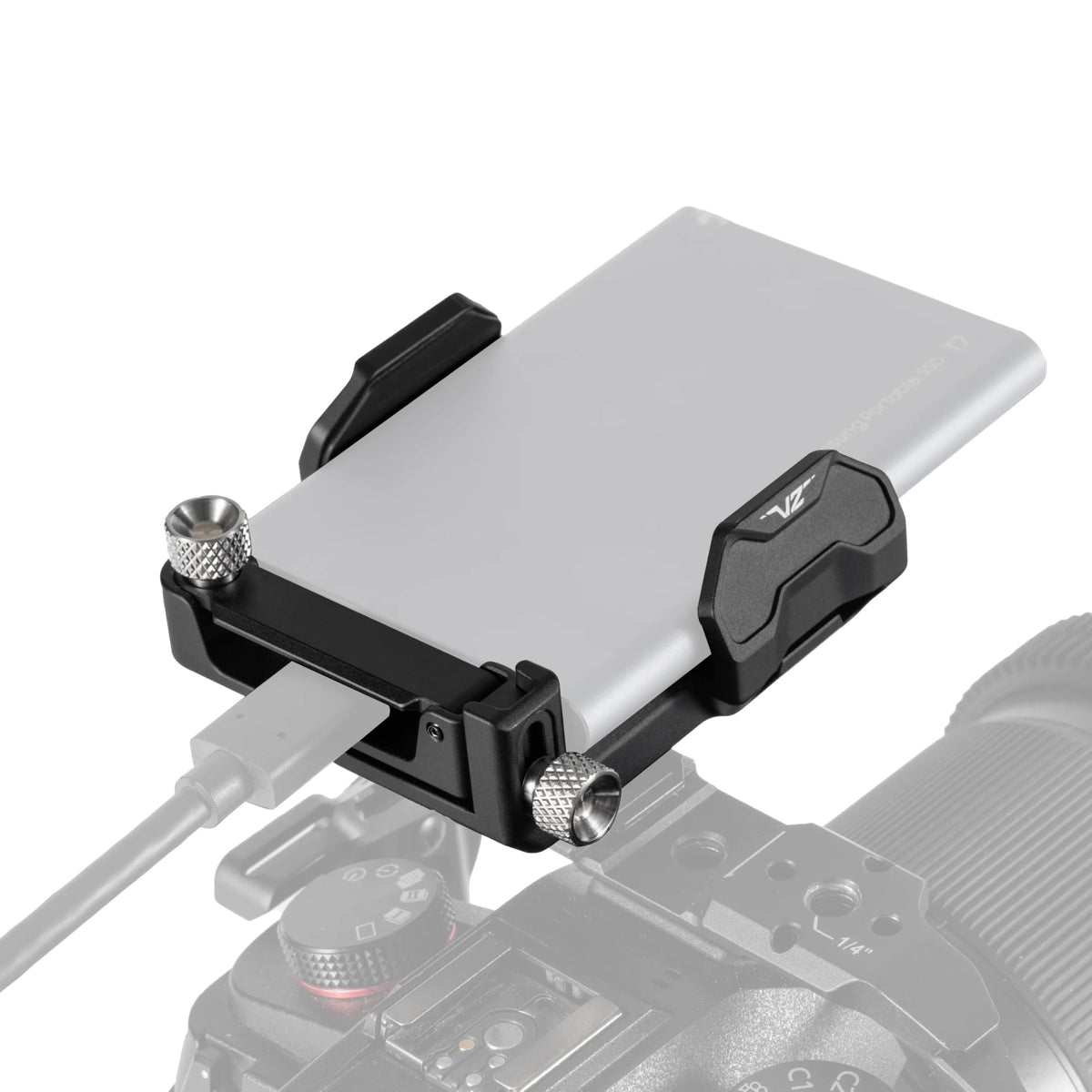 Tilta Universal SSD Drive Holder V2 - Black | Compatible with Most Camera Cages via 1/4"-20 Threads | Extendable Cable Clamp | Rubber Protection | Lightweight, Durable, & Portable