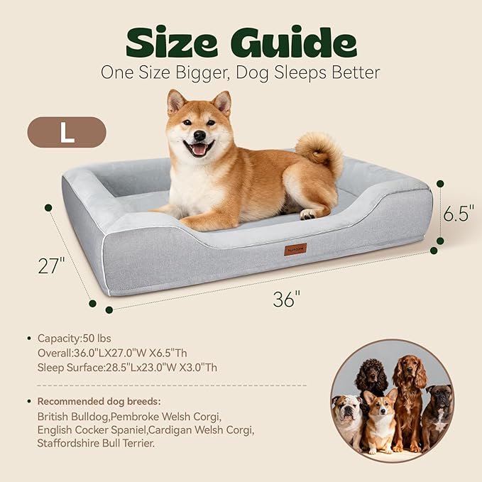 Cooling Dog Beds for Medium Large Dogs with Removable Washable Covers,Rectangle Orthopedic Sofa Bed with Cool Gel Memory Foam and Egg Crate Foam Waterproof fit Old Large Sized Pets