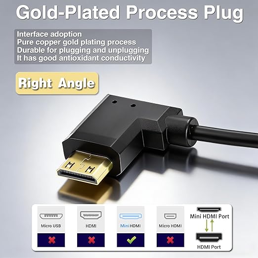 Duttek Right Angle HDMI to Mini HDMI Coiled Cable 1FT-4FT, 18Gbps, 4K@60Hz, Ultra-Thin High Speed Mini HDMI 2.0 Cord Compatible with Camera, Camcorder, Tablet and Video Card, Laptop-Black