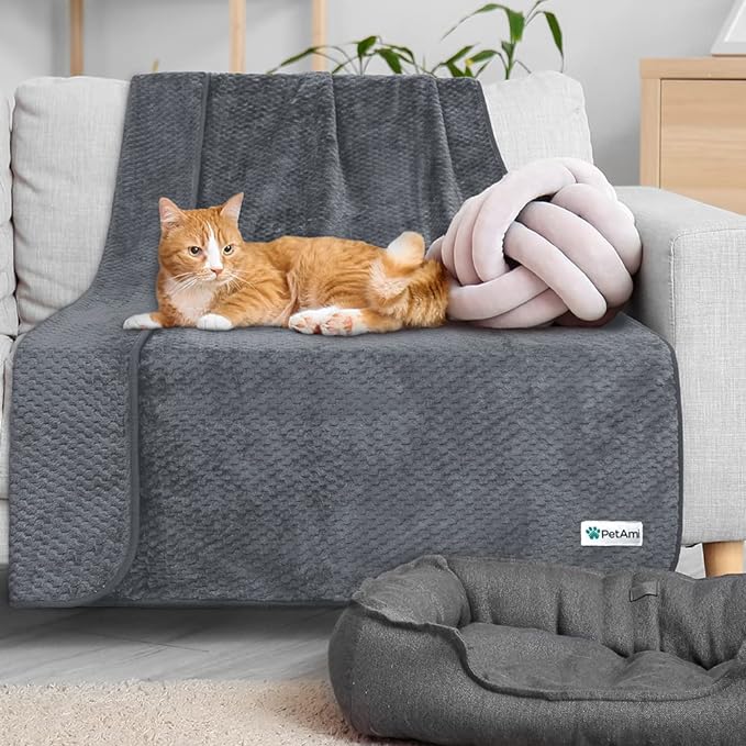 PetAmi Waterproof Dog Blanket, Leakproof Puppy Blanket for Small Medium Dogs, Furniture Sofa Couch Cover Protector, Fleece Pet Throw for Indoor Cat Kitten, Reversible Washable Soft Plush, 24x32 Gray
