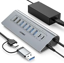 Powered USB Hub 10Gbps, JESWO 9-Port USB 3.2 Hub with USB-C 45W Charging