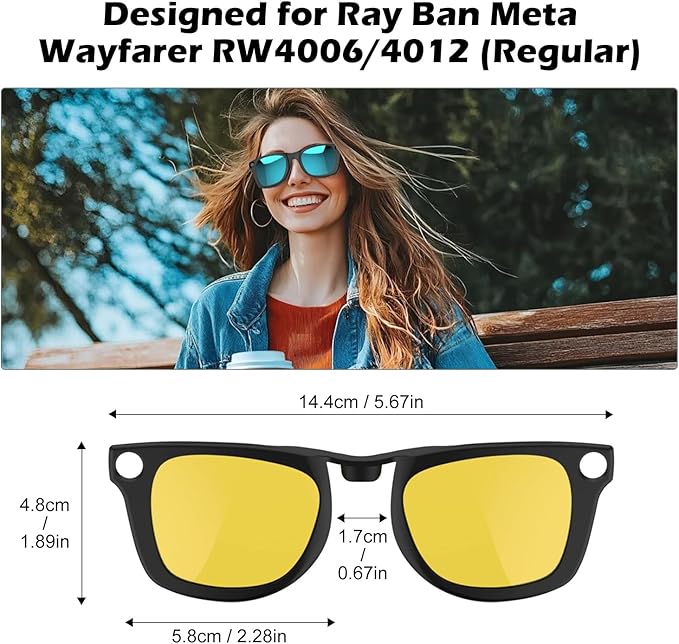 4PCS Polarized Clip for Ray-Ban Meta Wayfarer & Gen 2 (RW4006/RW4012, M Size,50-22), Discoloration Clip for Meta Wayfarer UV Protection, Smart Glasses Color Changing Clip Set, Black +Green+Yellow+Tea