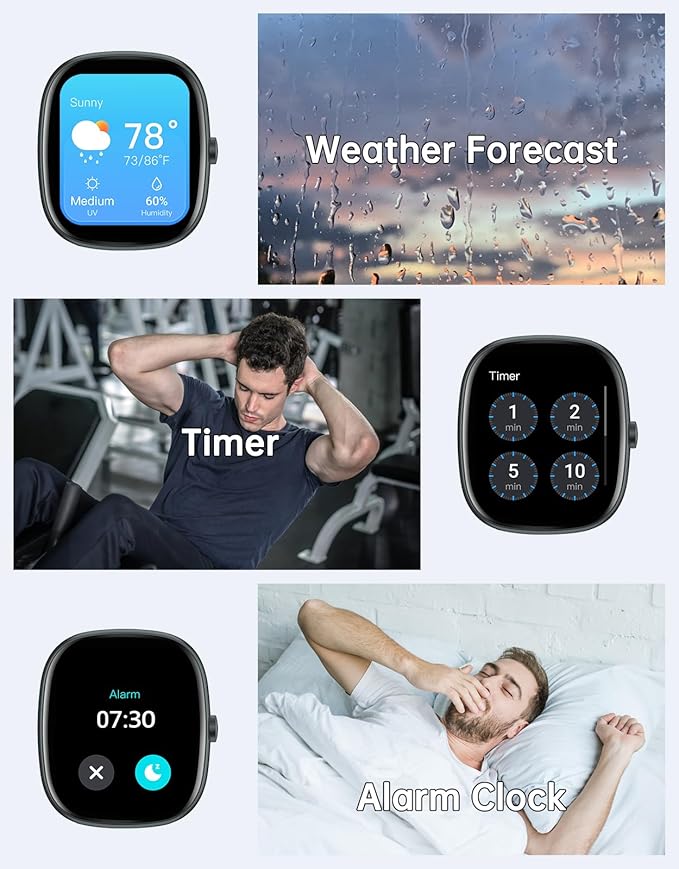 HUAKUA Smart Watches for Women Men Compatible with iPhone/Android Phones Answer/Make Calls, 1,85" HD Fitness Tracker with Heart Rate/Sleep Monitor Pedometer for Walking Running, Waterproof, Black