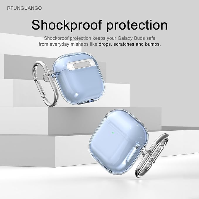 RFUNGUANGO for AirPods 4 Case Clear, Soft TPU Transparent with Cleaning Kit & Keychain, Compatible with Magsafe, Compatible Apple AirPods 4 (2025) Generation Protective Case, Blue