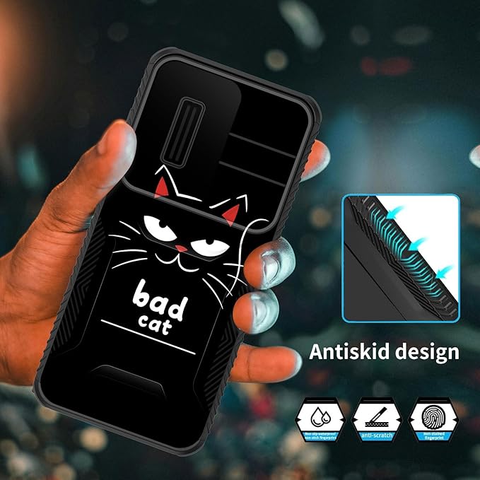 for Galaxy S25 FE Case Built in Slide Camera Lens Cover,Heavy Duty Shockproof Protection Dual Layer Case for Samsung Galaxy S25 FE 6.7" 2025,Funny Cat