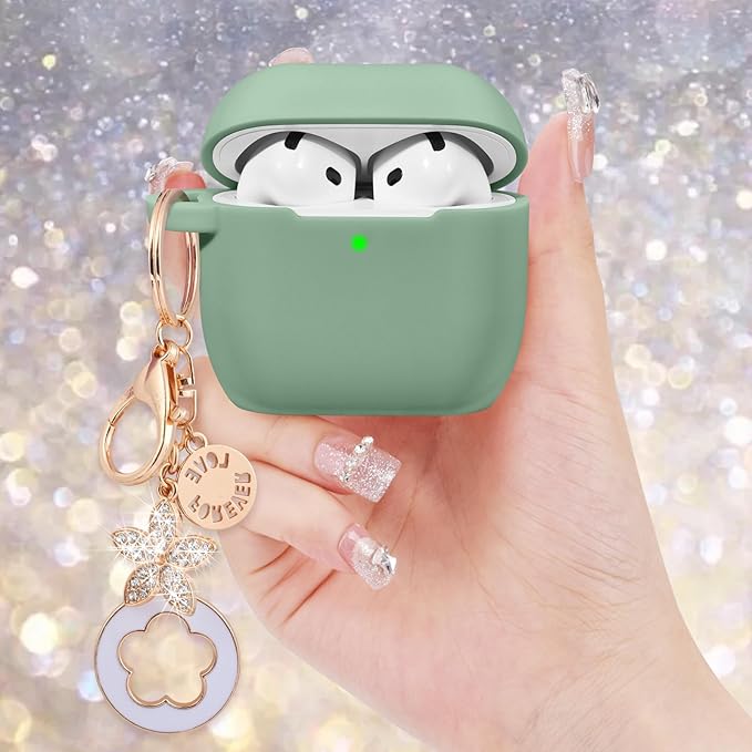 Case for Apple Airpods 4 - VISOOM Airpods 4 Cases 2024 Cover Women Anti-Drop Silicone iPods 4 Earbuds Wireless Accessorie Charging Cases Girl Bling Keychain for Airpod iPods 4th Generation