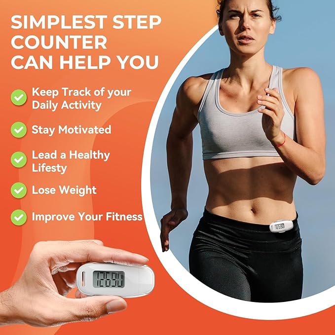3D Pedometer for Walking, Simple Walking Step Counter with Removable Clip and Strap, USB Rechargeable Step Tracker with Backlight, Accurate Step Counter for Men Women Seniors