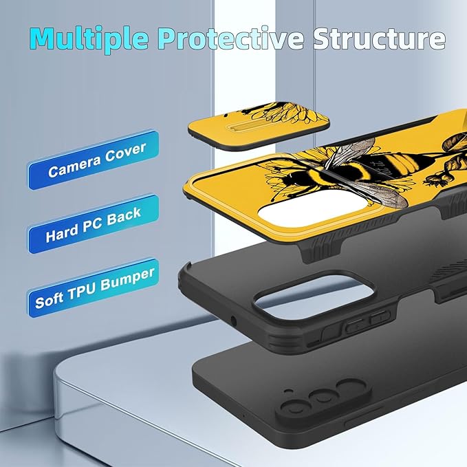 for Galaxy A17 5G Case Built in Slide Camera Lens Cover,Heavy Duty Shockproof Protection Dual Layer Case for Samsung Galaxy A17 5G 6.7" 2025,Honeybee Flower