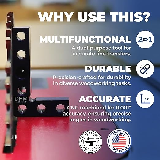 Small Square and Center Finder - Made in USA Versatile Woodworking Tool with 11/32" Center Marking Hole for Larger Pencils, Carpenter Tool for Accurate Line Transfers (Purple)