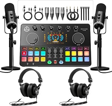 M100 2‑Person Podcast Equipment Bundle,XLR/USB Dynamic Mics & Audio Mixer