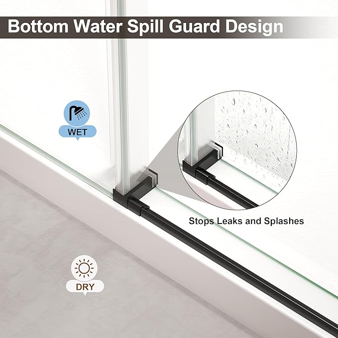 Frameless Shower Door,Single Sliding Glass Shower Door with Nano Coating & Safety Film, Adjustable 43"-48" W x 72" H, Matte Black,1/4" (6mm) SGCC Tempered Glass