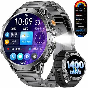 LIGE Military Smart Watches for Men(2 Bands),1400mAh/1.85" HD Large Screen Smartwatch, Flashlight/110+ Sports Modes/Sleep Monitor, Fitness Tracker Watch for Android iOS,Black