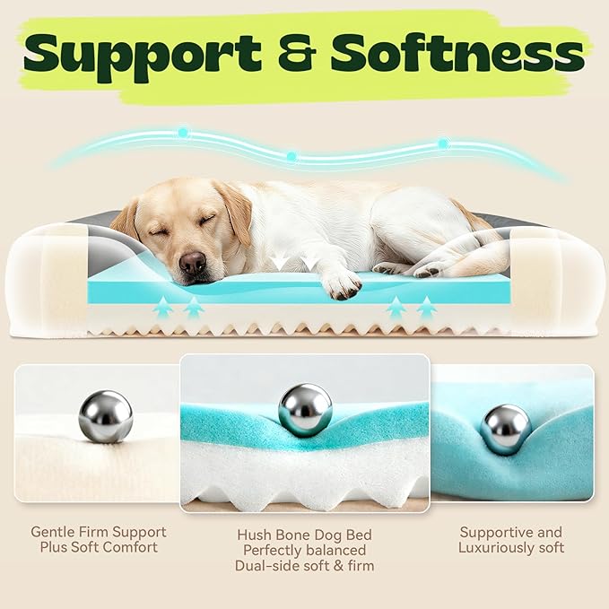 Orthopedic Dog Beds for Large Dogs with Cooling Gel Memory Foam & Egg-Crate Foam Waterproof,XLarge Couch Bed with Sides and Removable Washable Cover for Big Breed Senior Pets,Dark Grey