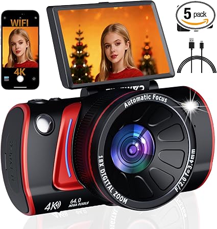 Digital Camera for Beginners, 3" Flip Screen, WiFi, 4K Video