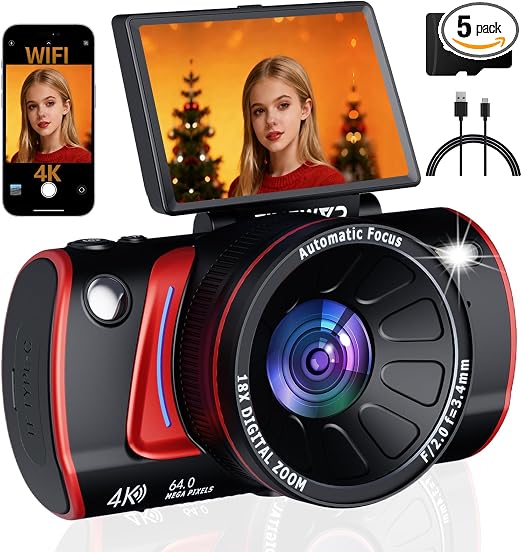 Digital Camera for Beginners, 3" Flip Screen, WiFi, 4K Video