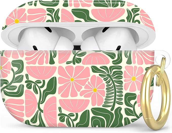 Compatible with AirPod Pro 2nd/1st Generation Case Cover with Key Chain,Full Protective Shockproof Wireless Headphone Case for Airpod Pro 2023/2022/2019(Abstract Geometric Floral)