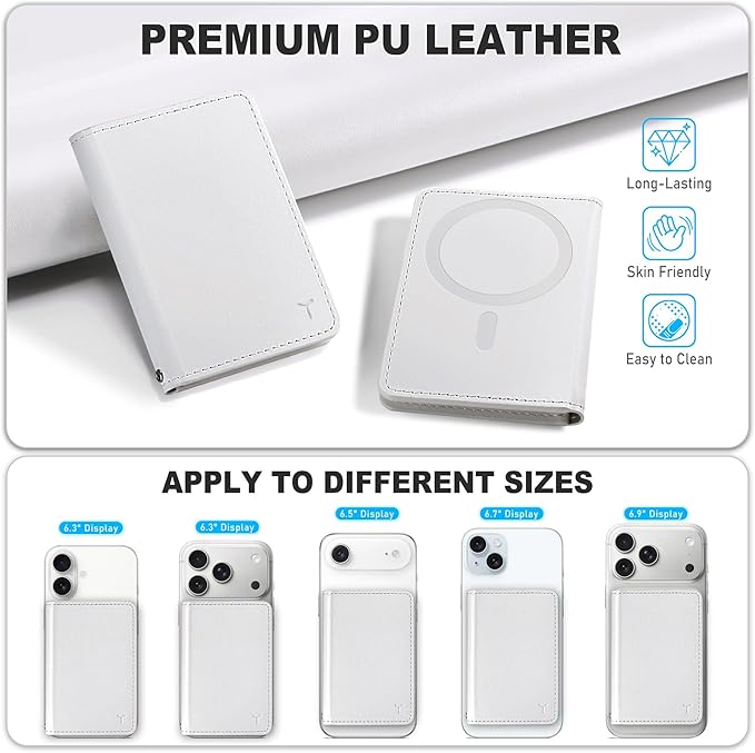 TUCCH for Magsafe Wallet with 6 Card Holders, RFID Blocking [Clear ID Window] PU Leather Men Women Folio Magnetic Phone Wallet for iPhone 17/16/15/14/13/12/Plus/Air/Pro/Pro Max Series, White