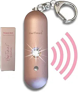 HerTime2 Personal Safety Alarm for Women - Loud Self Defense Siren, Waterproof Keychain with Strobe Light - Battery Powered, Rose Gold
