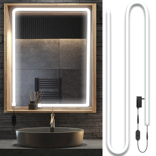 LED Vanity Mirror Lights, Hollywood Style Makeup Lighting, 10FT/6000K/Dimmable/12V Adapter/Self-Adhesive Strip Lights for Mirror, Lighting for Makeup Vanity Table & Bathroom Mirror