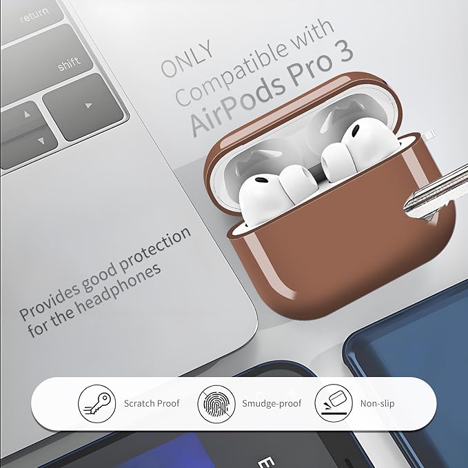 AirPod Pro 3 (2025) Case Cover for Women, Cute Shockproof Protective Case with Gold Round Buckle, Anti-Drop Design Compatible with Apple AirPods Pro 3rd Generation (USB-C Cable) Taupe