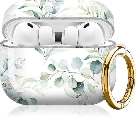 Compatible with AirPod Pro 3 (2025),Cute Case Cover for Women & Men, Full Protection Shockproof Hard Case with Keychain, Wireless Charging Case Accessories(Watercolor Leaves)