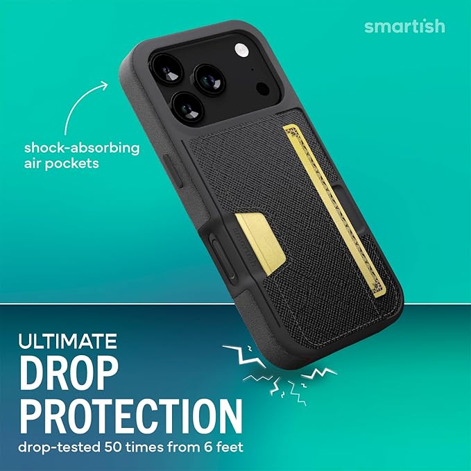 Smartish® iPhone 17 Pro Wallet Case + Phone Wristlet - [Slim + Protective] Phone Case Credit Card Holder + Detachable Wrist Strap Loop for Apple iPhone 17 Pro - Black Tie Affair