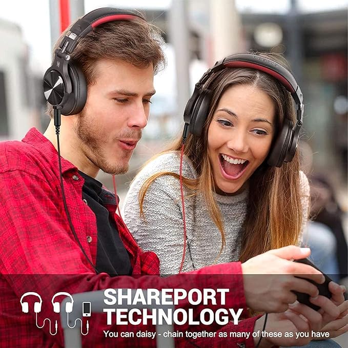 OneOdio A71 Hi-Res Studio Recording Headphones - Wired Over Ear Headphones with SharePort, Monitoring Mixing Foldable Headset with Stereo Sound, 3.5/6.35MM Jack for PC Computer DJ Guitar-Red