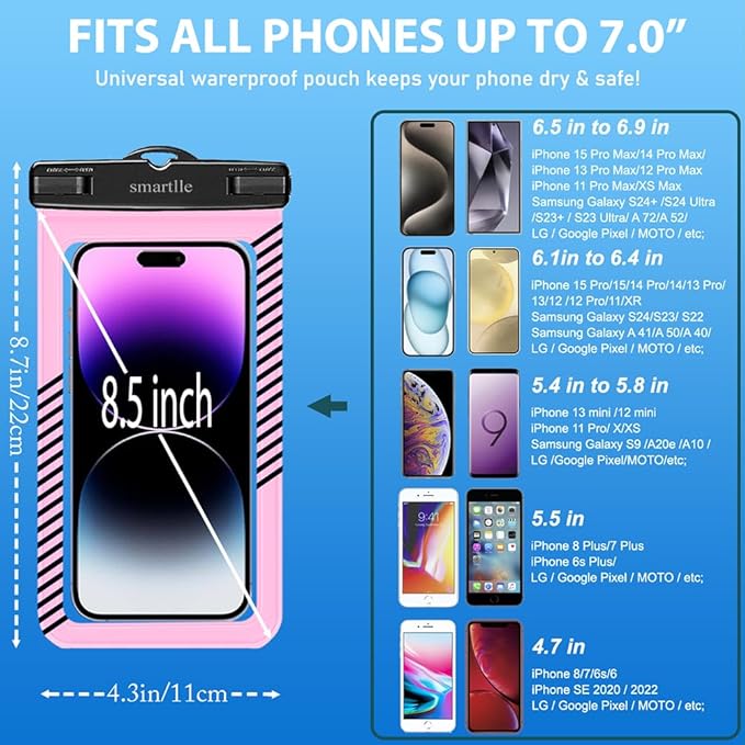 Waterproof Phone Pouches Bags Holder, Cell Phone Water Protectors 4 Pack for Swimming, IPX8 Waterproof Phone case Cover for iPhone 15 14 13 Pro Max 12 11, for Galaxy S24 S23 Ultra Up to 7"