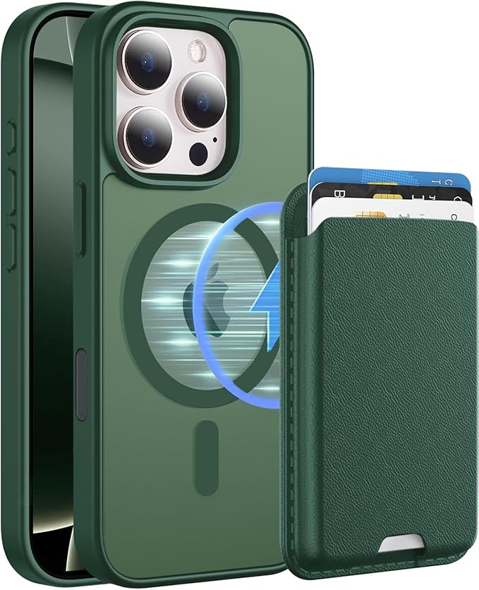 Magnetic for iPhone 16 Pro Case with Detachable Wallet, Compatible with MagSafe, Credit Card Holder with Slim Shockproof Protective Phone Cover, Green