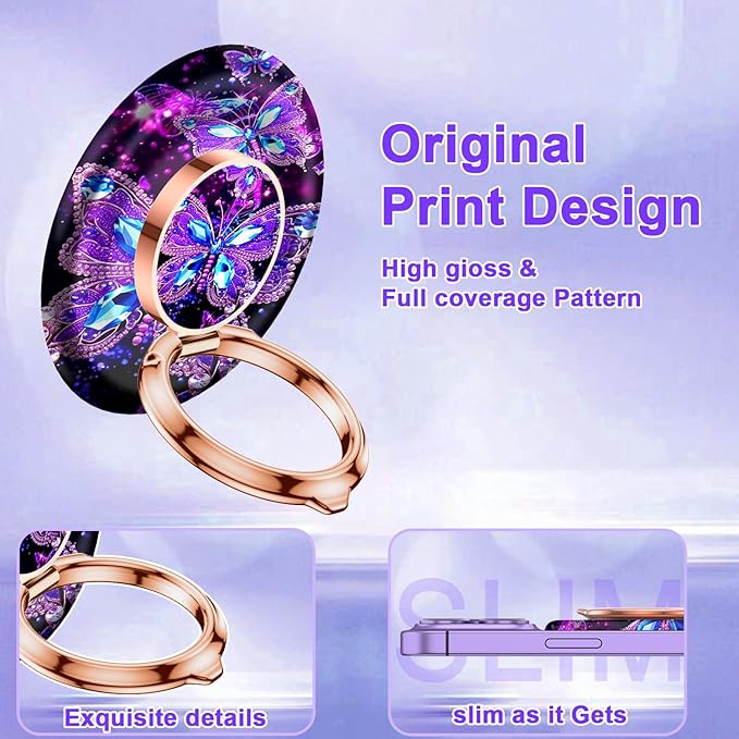 Magnetic Phone Ring Holder for MagSafe Grip,[Super Magnet],Stylish 360° Rotation Cell Phone Grip Stand Finger Ring Kickstand for iPhone 17 16 15 14 Pro Max,iPad and Smartphones,Butterfly
