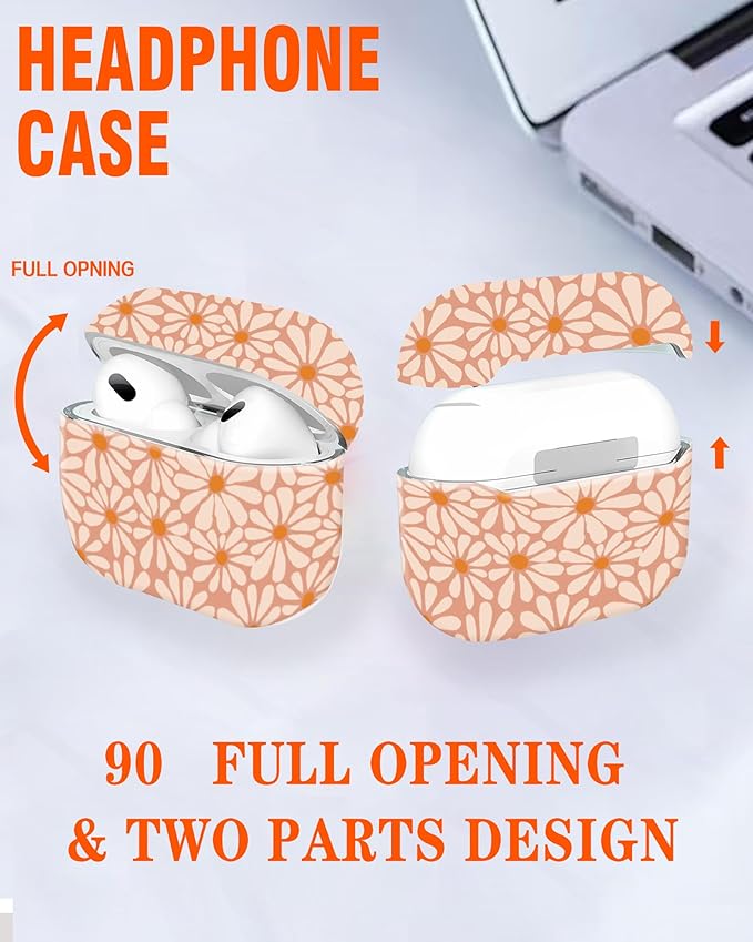 Compatible with Airpod Pro 2nd/1st Generation,360° Full Protection Cover for Girl Women,Cute Accessories Hard Case Portable & Shockproof for Airpod Pro 2nd Charging Case 2023/2022/2019(Orange Floral)
