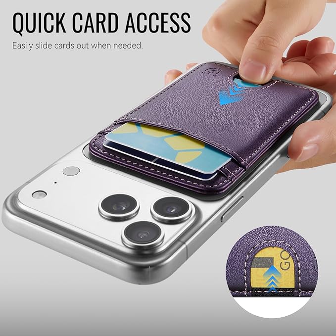 for Magsafe Wallet Magnetic Card Holder RFID Blocking, Strong Magnet Slim Wallet Stick on Phones and Cases for iPhone 17/16/15/14/13/12/ Pro/Max/Plus, Purple