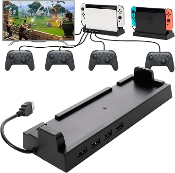 USB Hub for Nintendo Switch Dock – 4-Port USB Controller Expansion Adapter, Powered USB Hub Switch Nintendo for Multiplayer Gaming & Safe Charging – Not Compatible with Nintendo Switch 2
