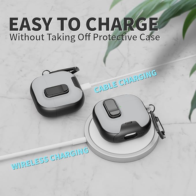 for AirPods 4 Case with Lock,TPU Leather Texture Protective Durability Anti-Lost & Shockproof Protective Cover Accessories with Cleaning Kit in Keychain for Apple AirPods 4 Generation (Black/Grey)