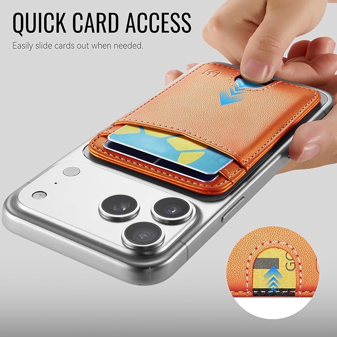 for Magsafe Wallet Magnetic Card Holder RFID Blocking, Strong Magnet Slim Wallet Stick on Phones and Cases for iPhone 17/16/15/14/13/12/ Pro/Max/Plus, Orange