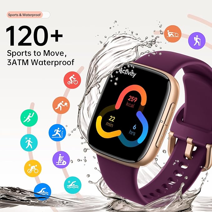 Smart Watches for Women, 1.85" HD AMOLED Display, 2 Bands Included, Works with iPhone & Android, 12-Day Battery, 3ATM Waterproof, Bluetooth Call, Health & Fitness Tracker, D-Purple
