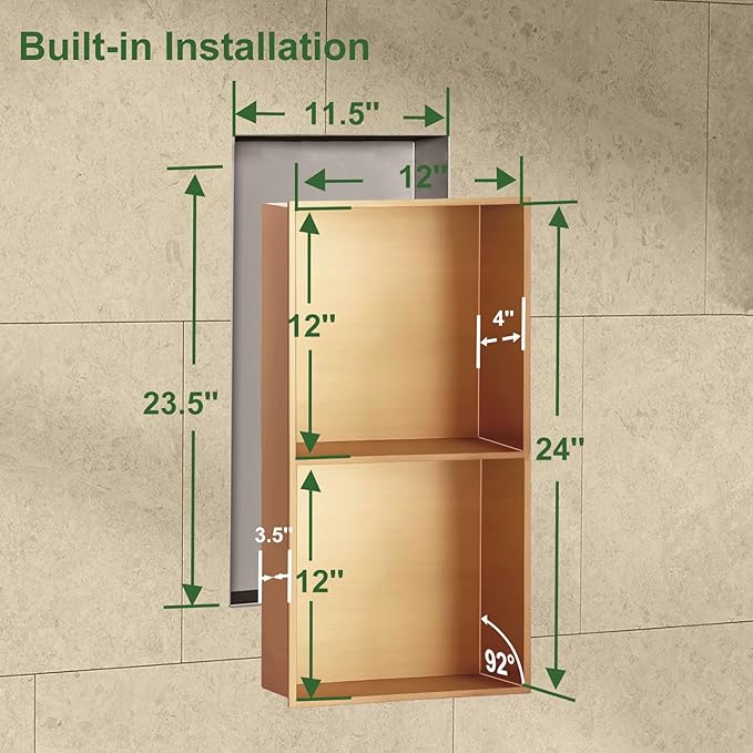 Shower Niche, Stainless Steel Elegant Bathroom Niche, No Tile Needed Recessed Shower Shelf Organizer for Storage
